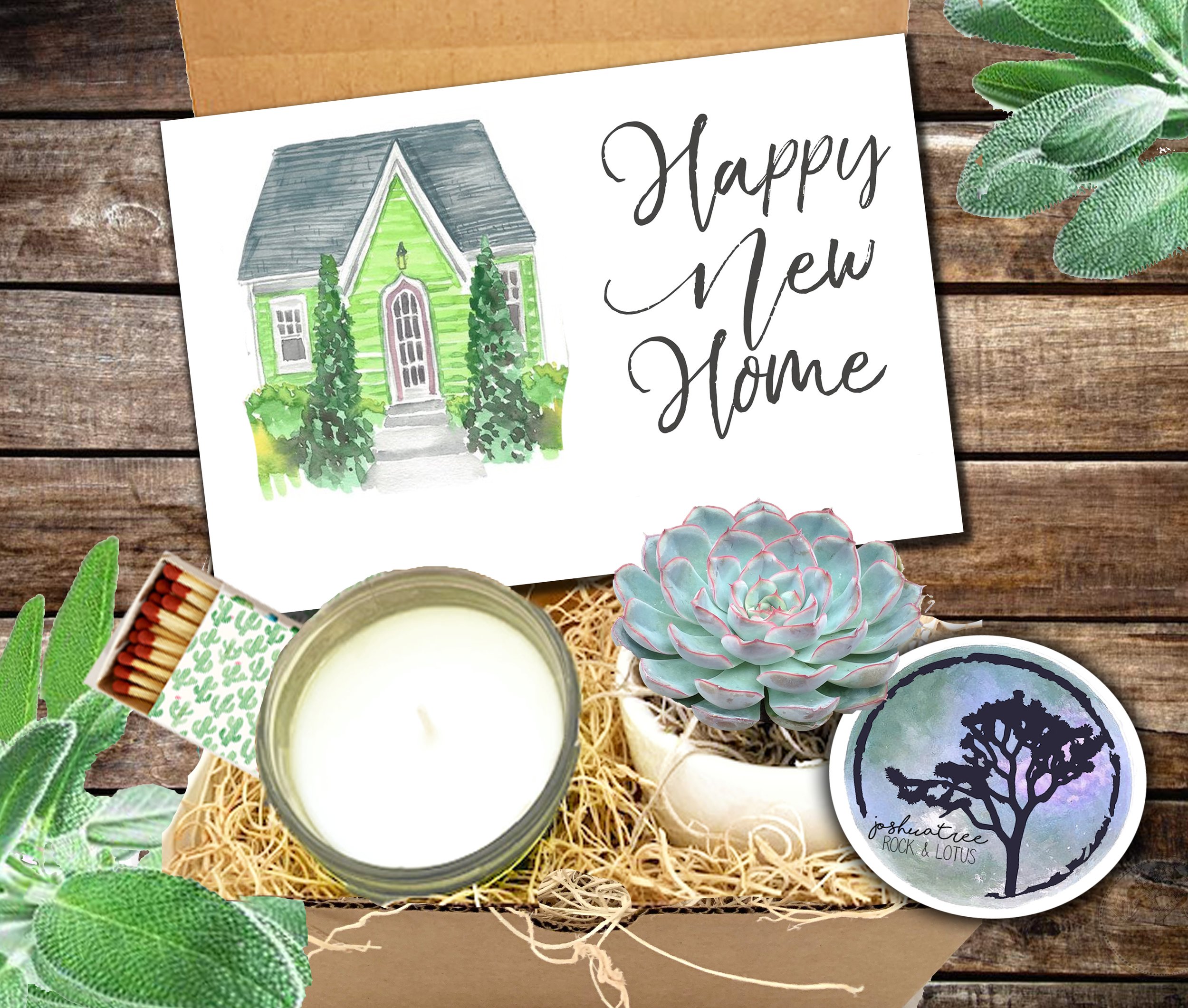 Happy New Home -  Succulent, Card &amp; Candle Gift Box    