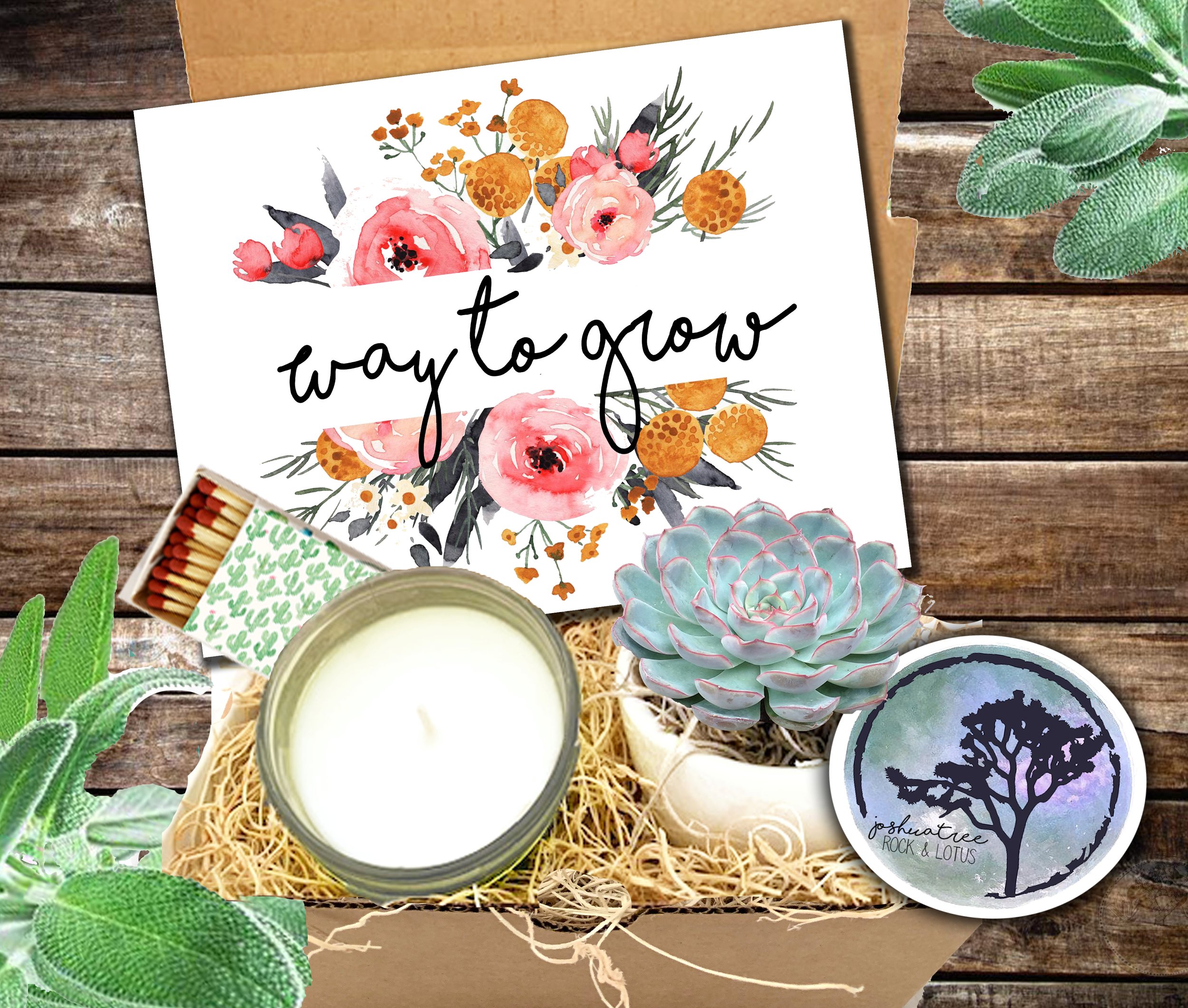 Way to Grow -  Succulent, Card &amp; Candle Gift Box     
