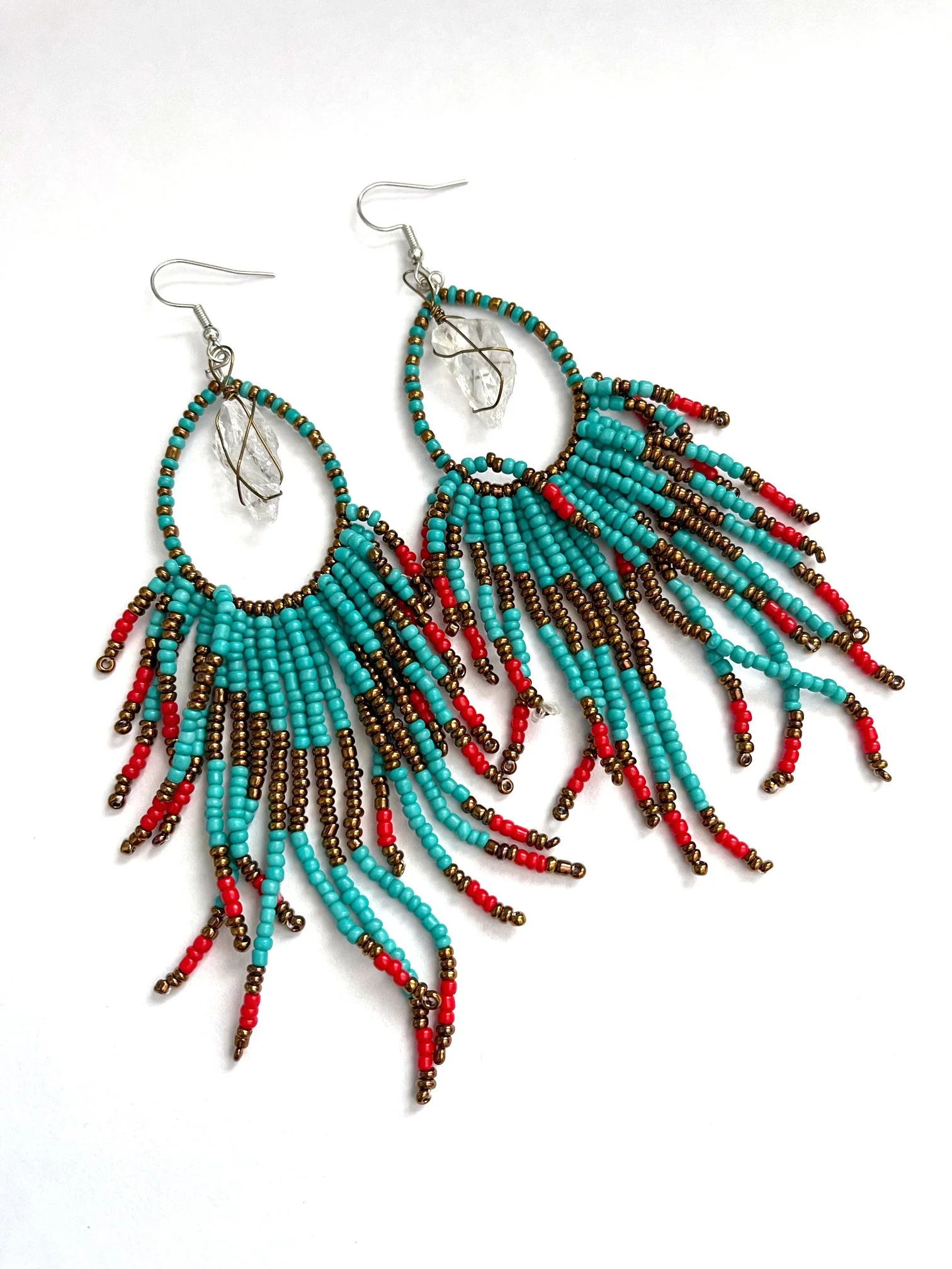 Beaded Tassel and Quartz Crystal Festival Earrings