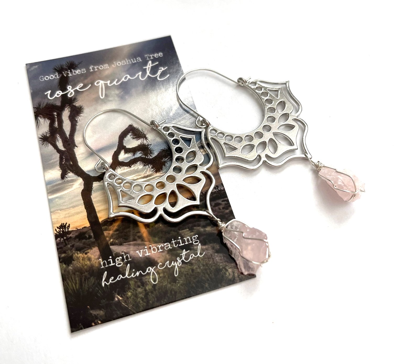 Rose Quartz Mandala Drop Earrings