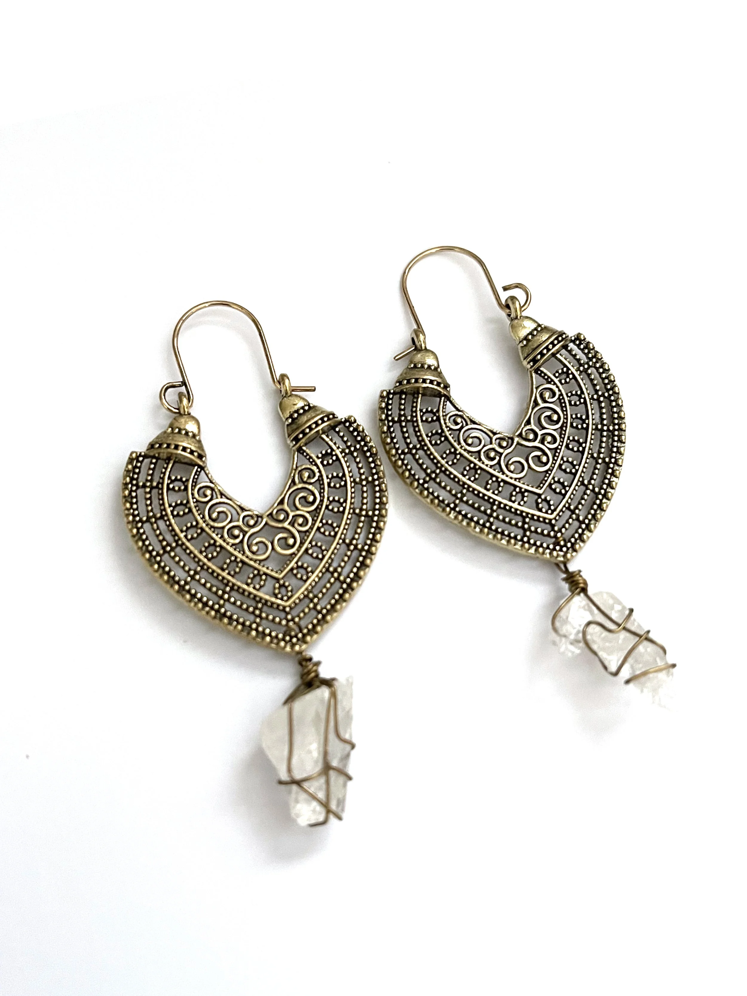 Joshua Tree Quartz Scroll Mandala Drop Earrings