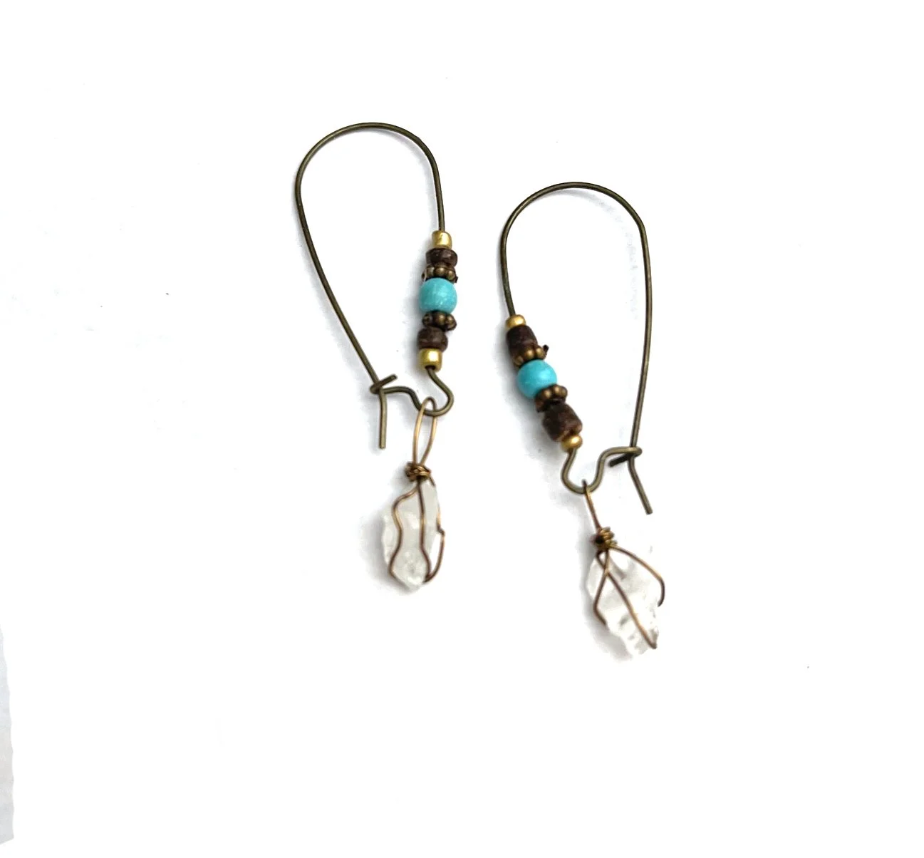 Quartz Beaded Wire Drop Earrings