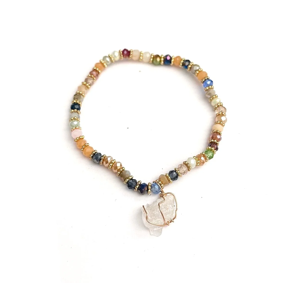 Quartz Crystal Chackra Bracelet with Quartz Crystal Charm