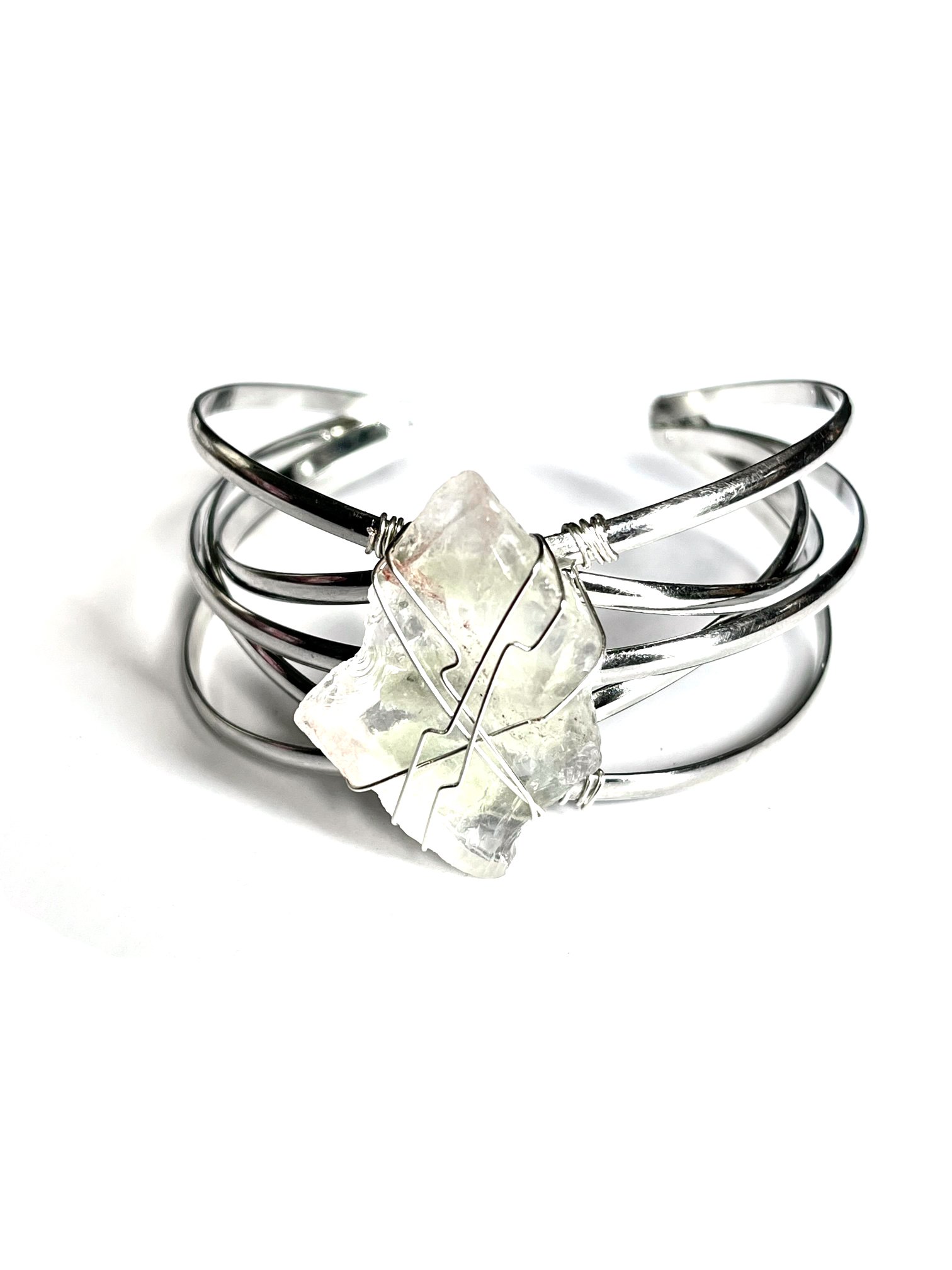 Silver Quartz Crystal Cuff Bracelet