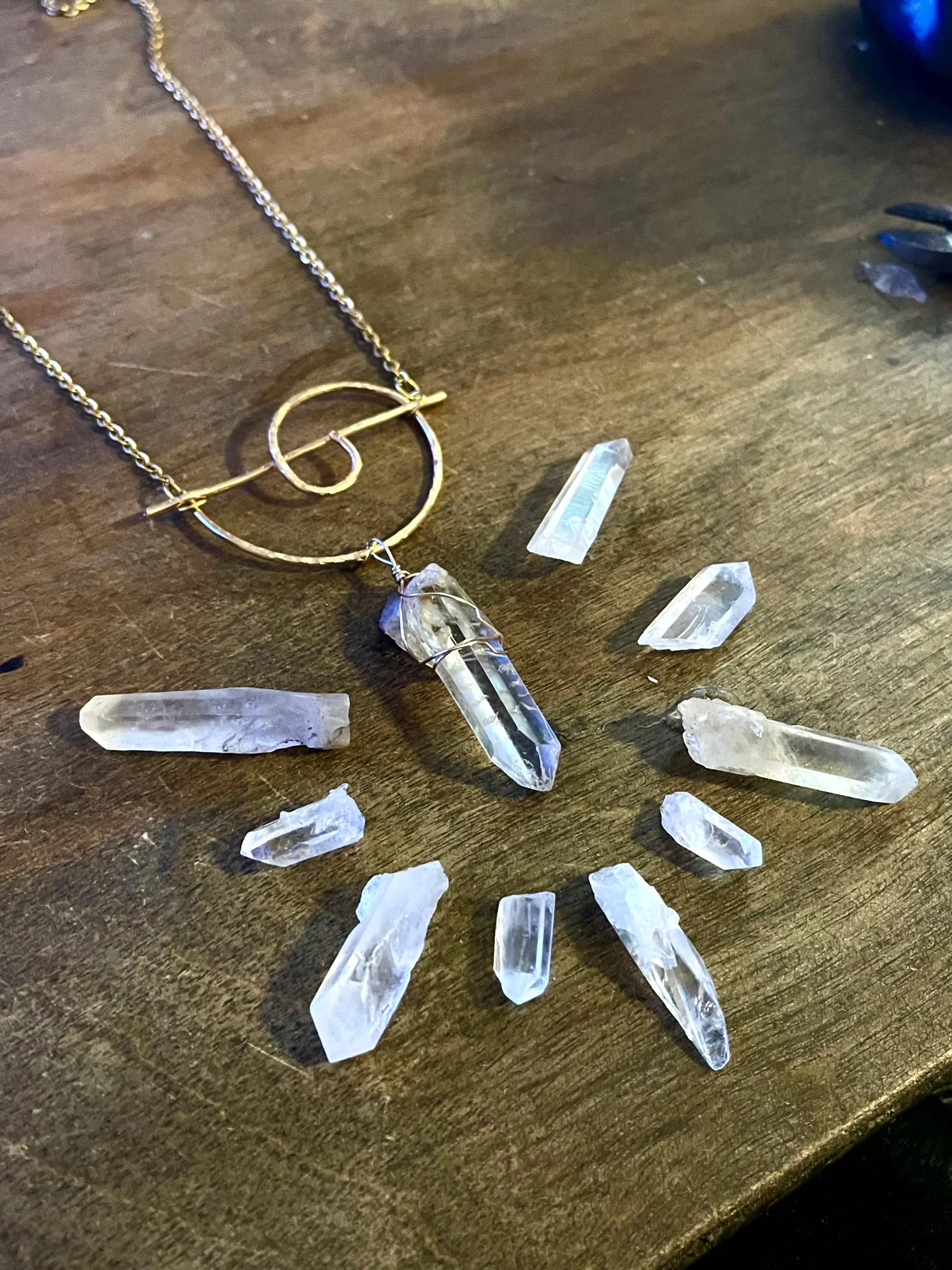 Hammered Brass Joshua Tree Quartz Necklace