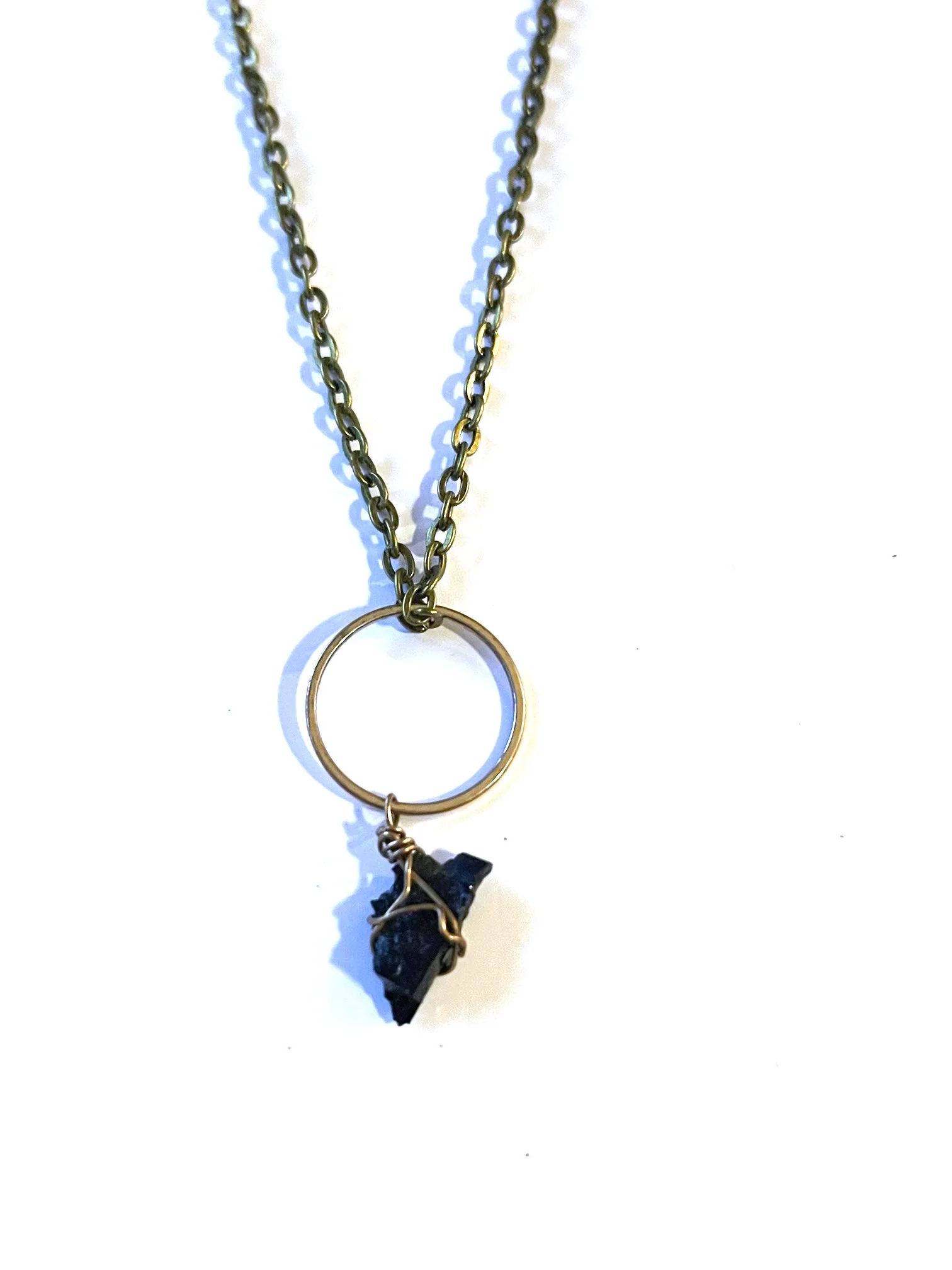 Black Tourmaline Bronze Ring Necklace