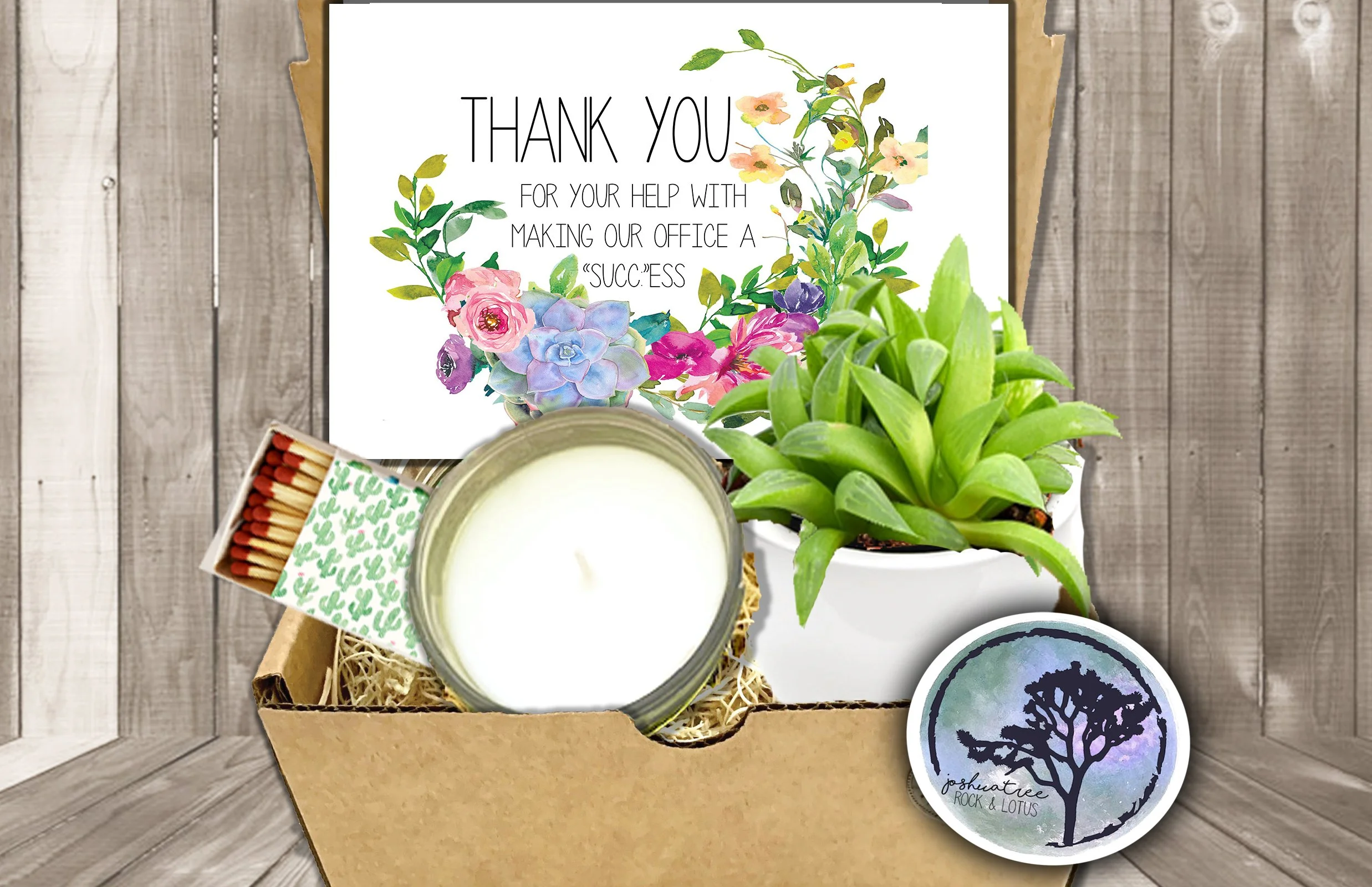 Thank You For Helping Make Our Office a Success Succulent and Candle Gift Set - Colorful Card