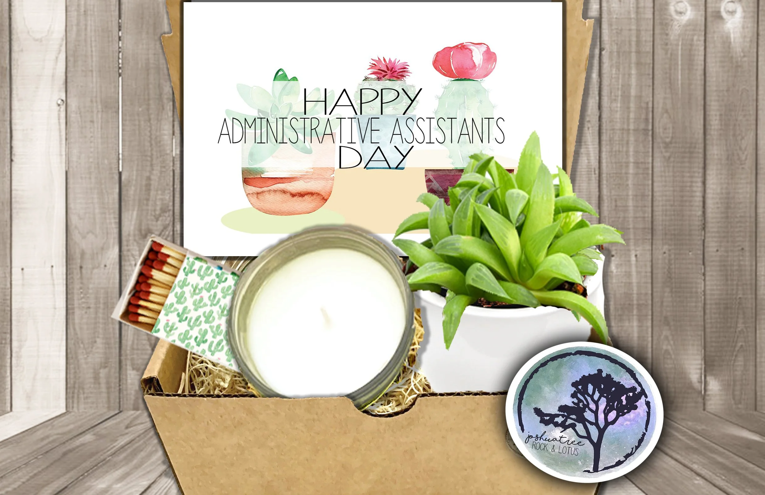 Happy Administrative Assistants Day Succulent Gift Box Set - Potted Plants Card