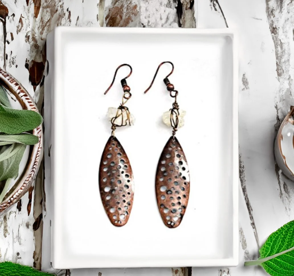 Bronze and Quartz Crystal Drop Earrings