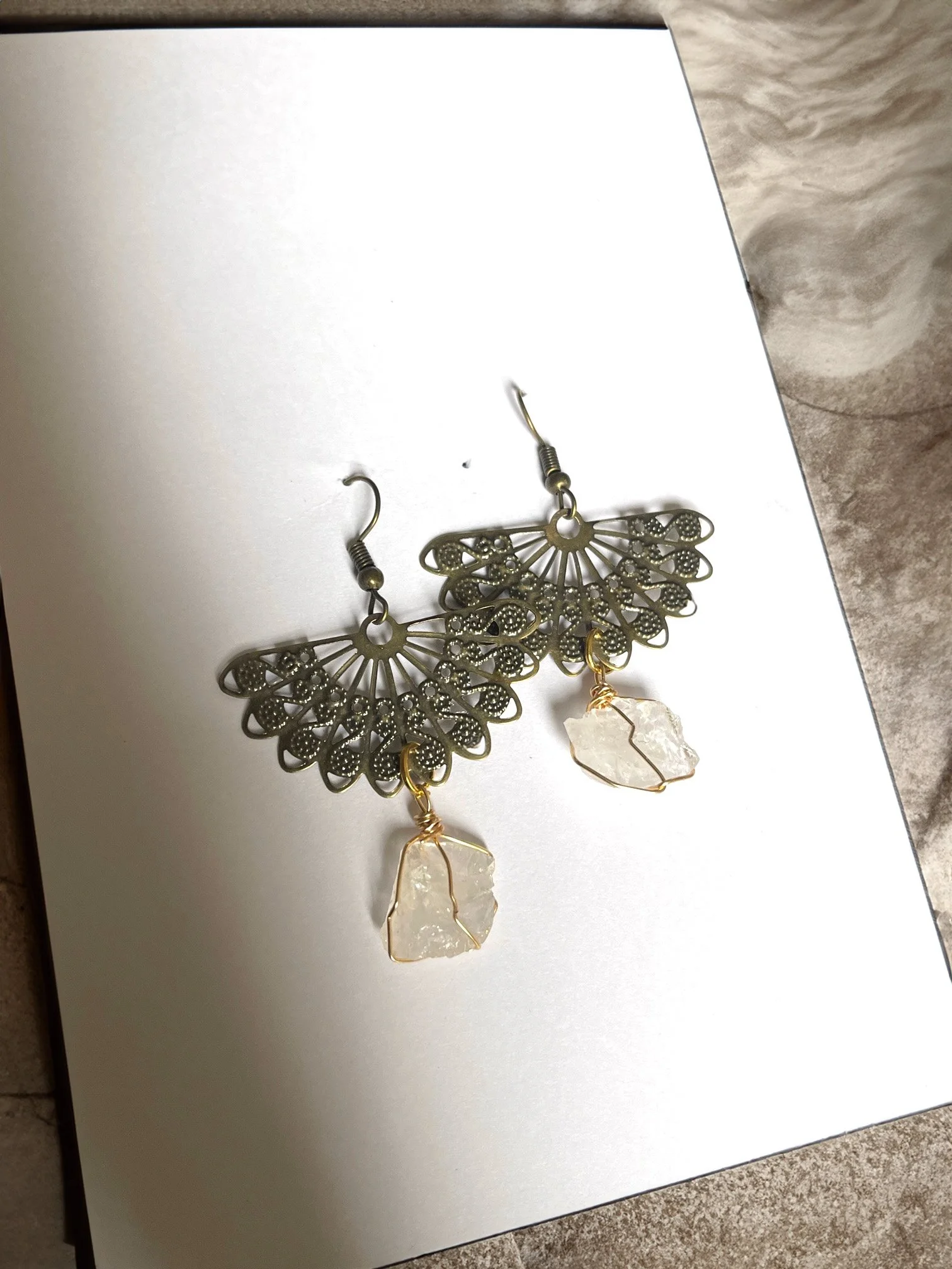 Filagree Fan and Crystal Earrings