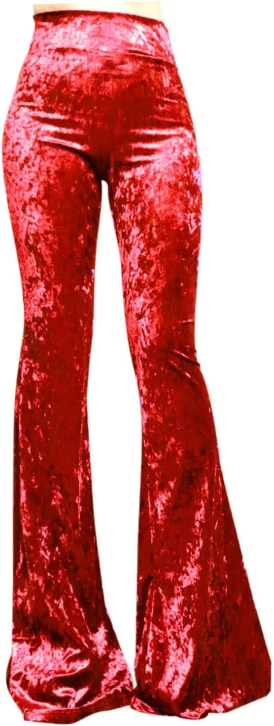 Crushed Velvet Bellbottoms - Red