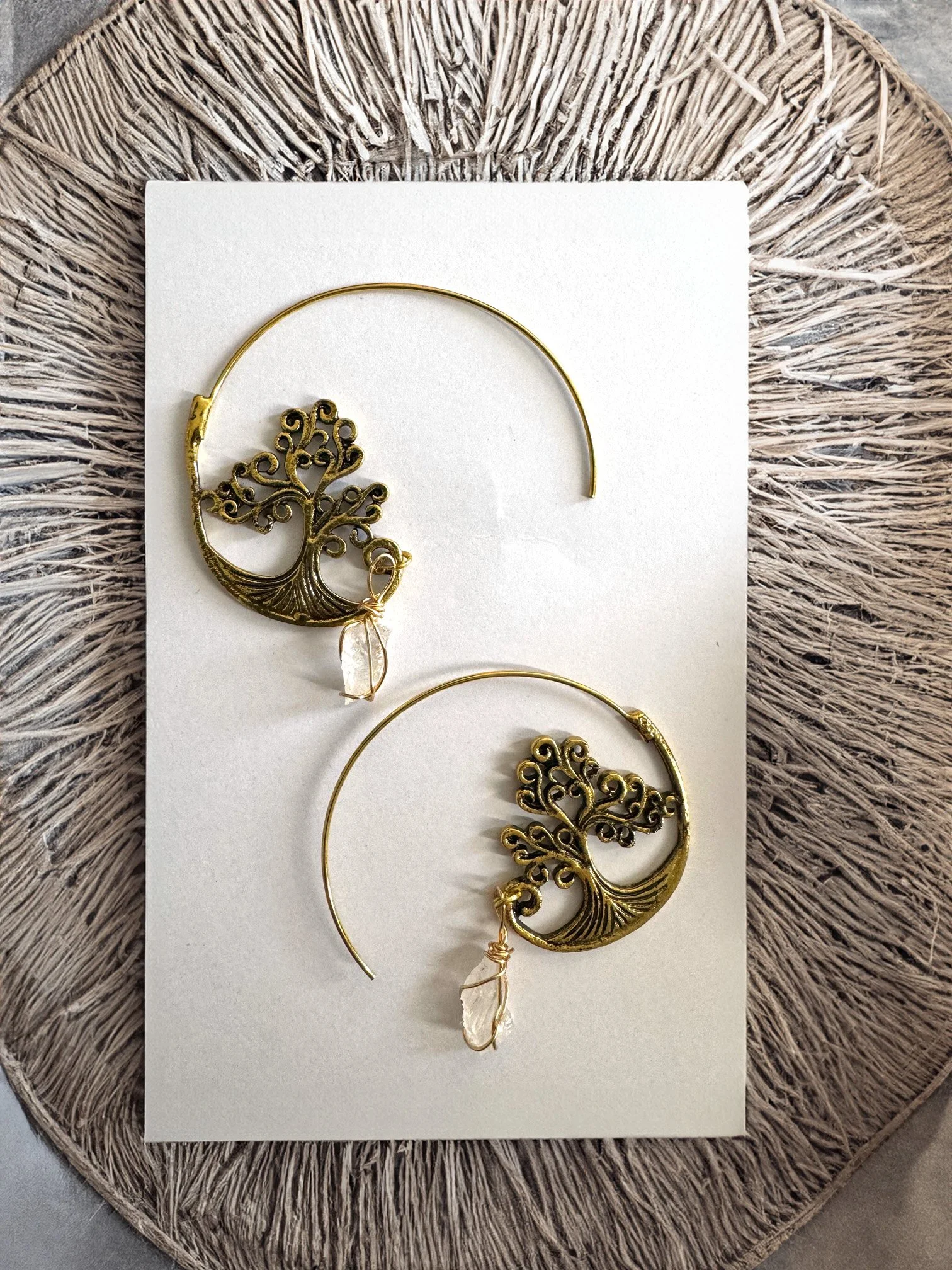 Tree of Life Earrings with genuine Joshua Tree Quartz Crystals