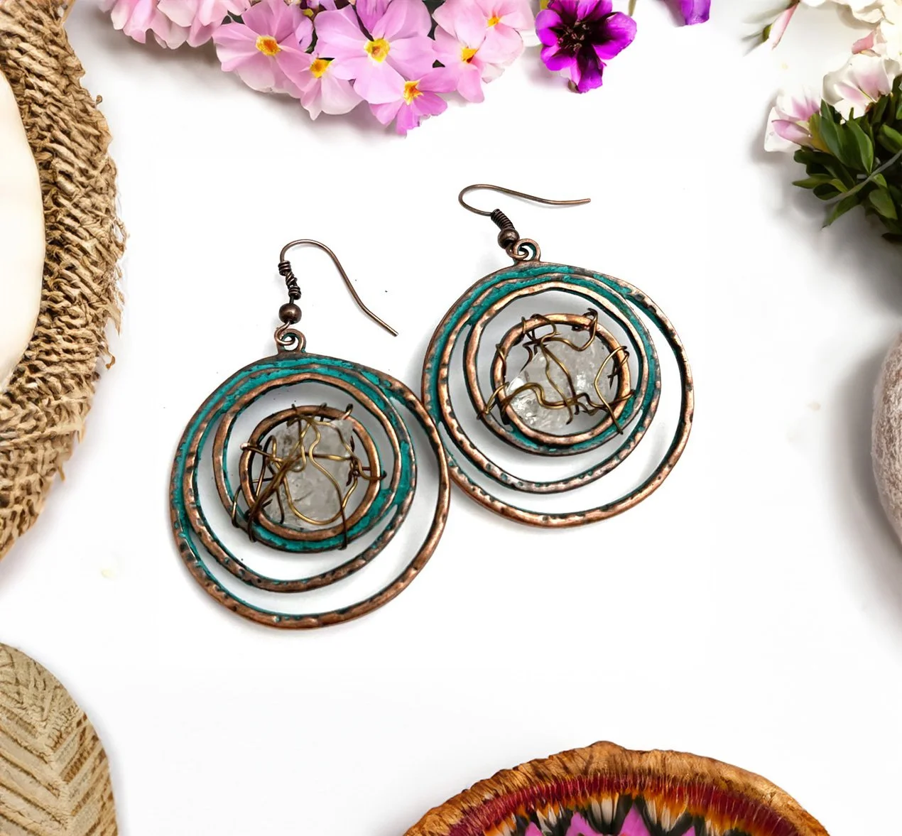 Quartz Circle Earrings
