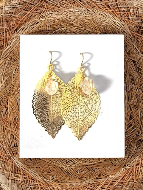Gold Leaf and Joshua Tree Quartz Earrings