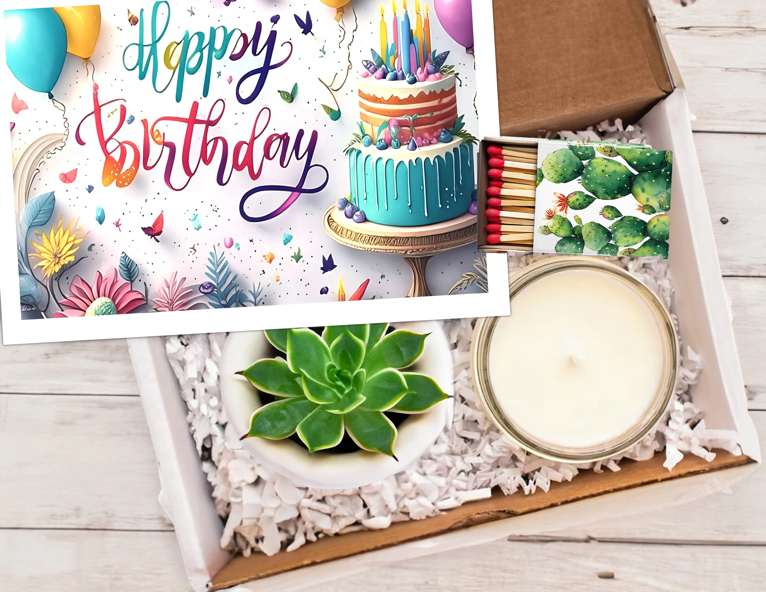 Happy Birthday - Art Cake Card with Succulent and Candle (Copy)