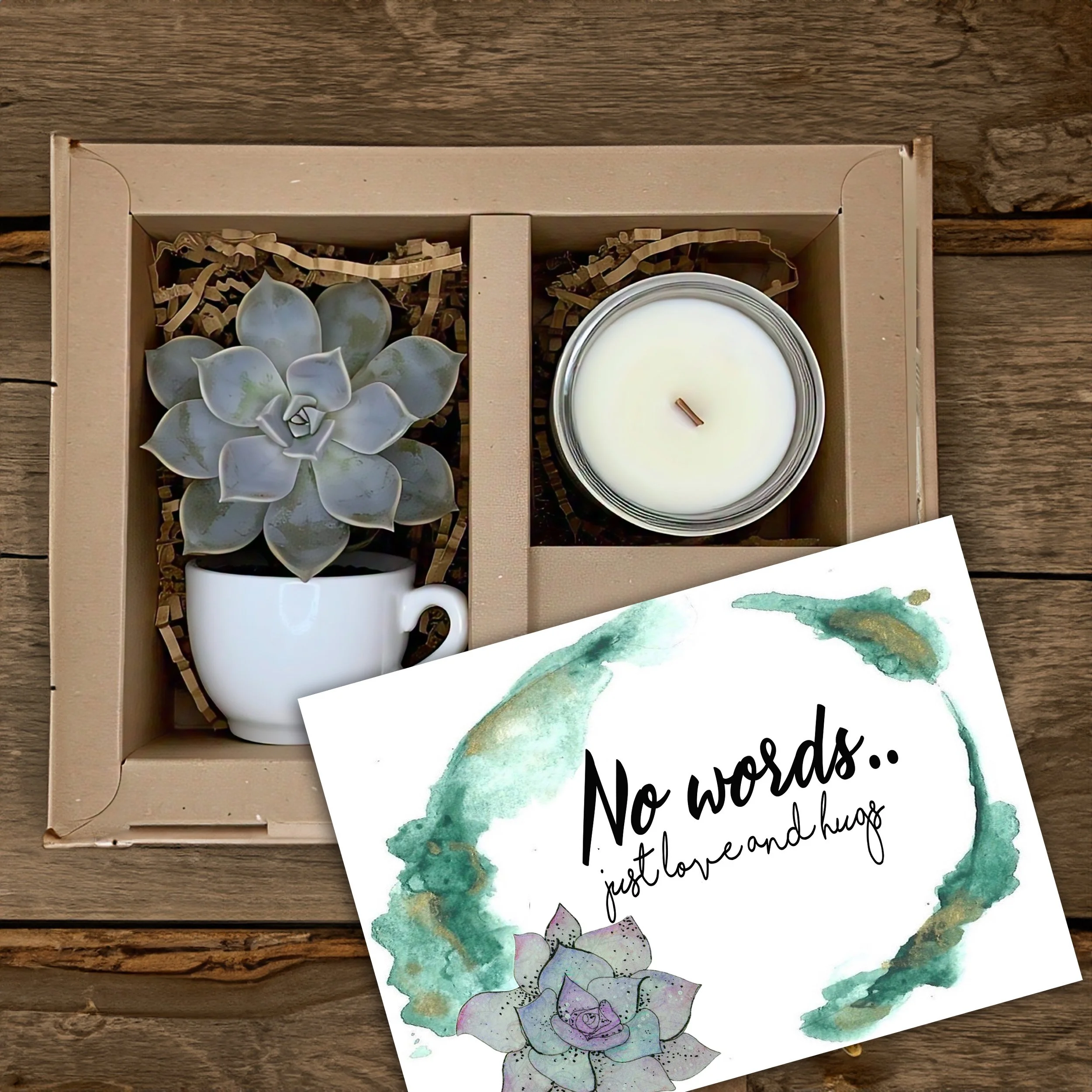 No Words Succulent and Candle Gift Set