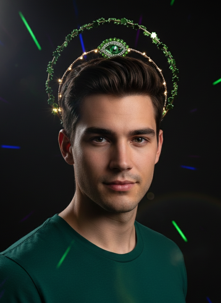 LED Green Goddess Evil Eye Crown Festival Rave Headpiece