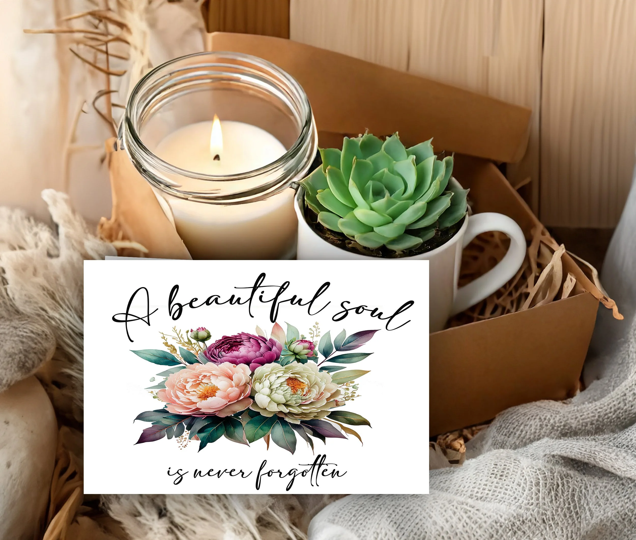 A Beautiful Soul Is Never Forgotten - Succulent Gift Box - Paeony Card