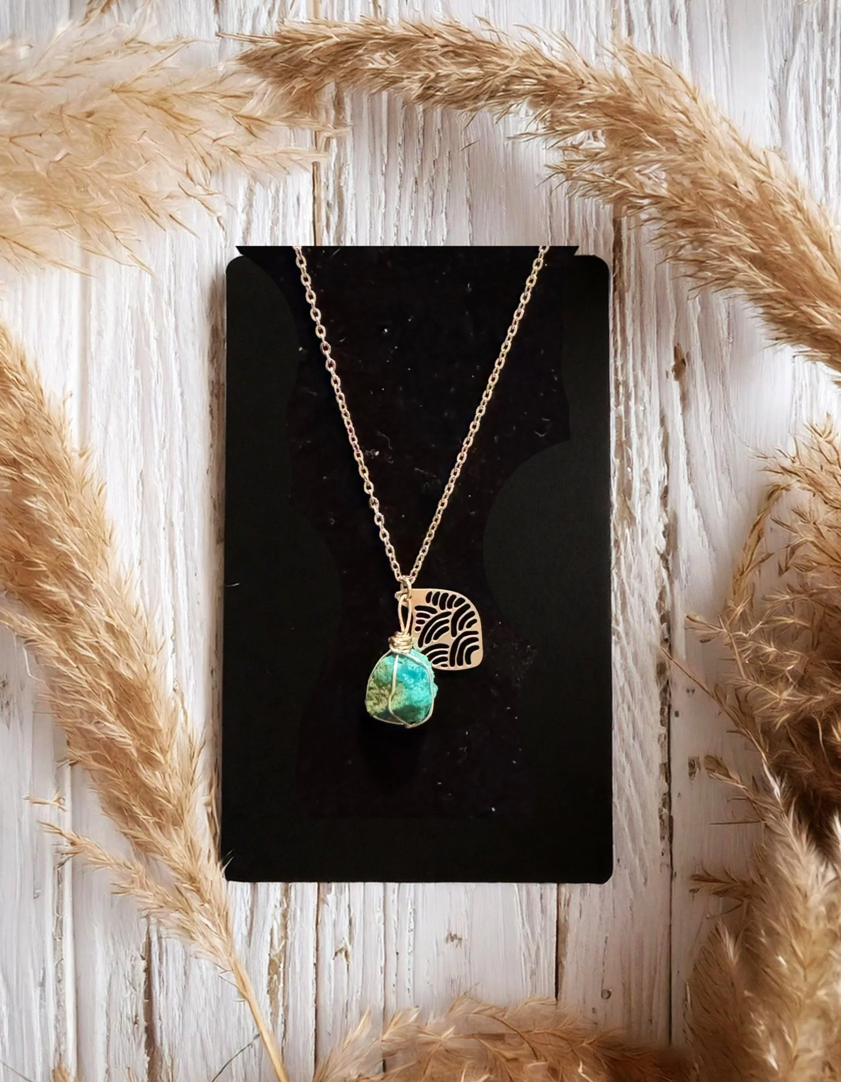 Joshua Tree Chrysocolla Necklace – Protection Raw Crystal Pendant, Handmade Boho Jewelry