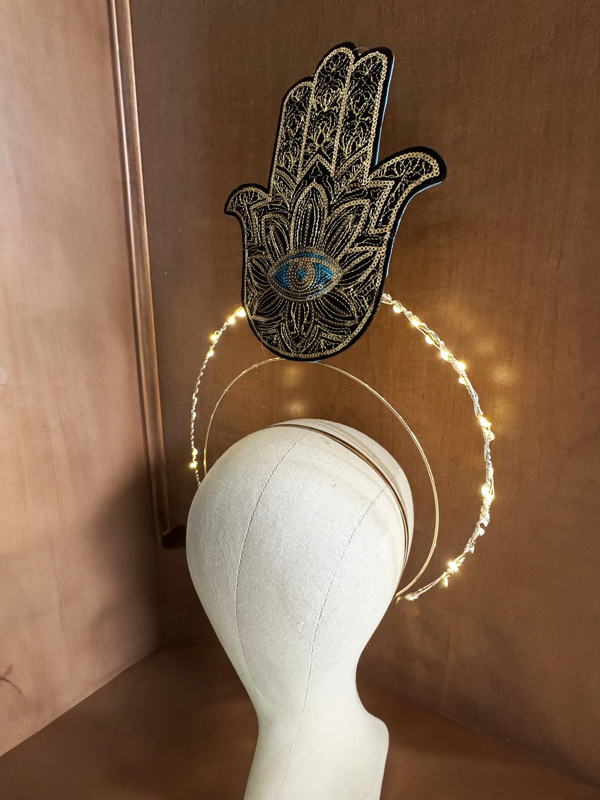 Light Up Cosmic All Seeing Eye Goddess Crown - Hamsa Protection Crown