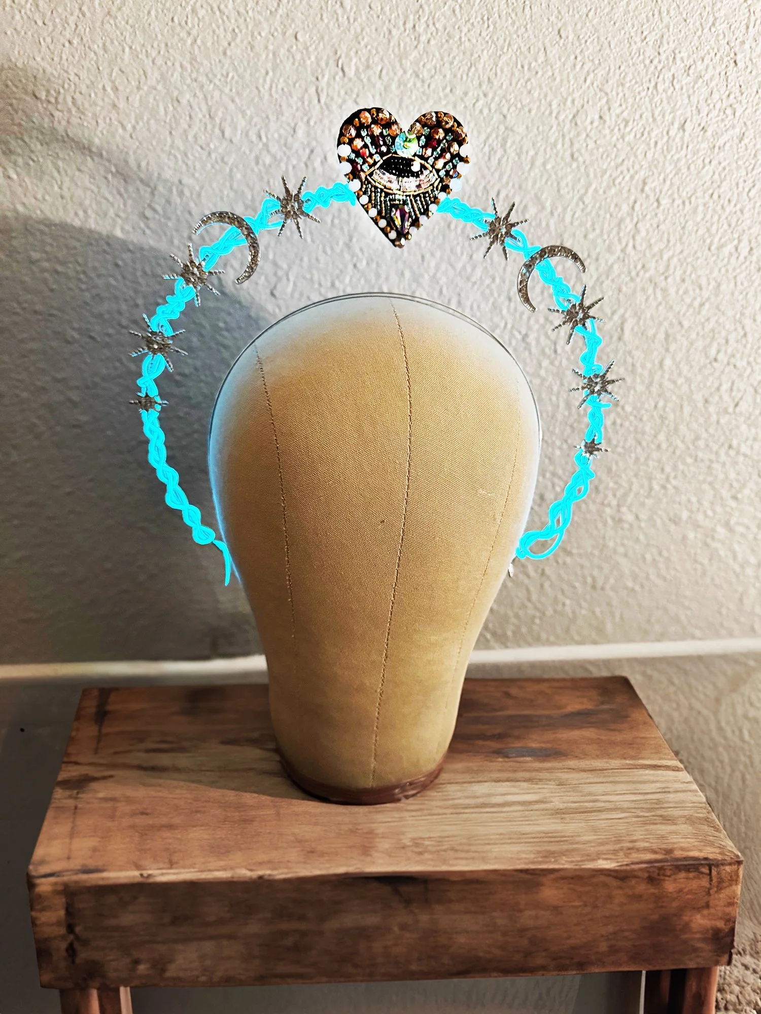 beaded eveil eye heart neon rave crown - Joshua Tree Rock and Lotus