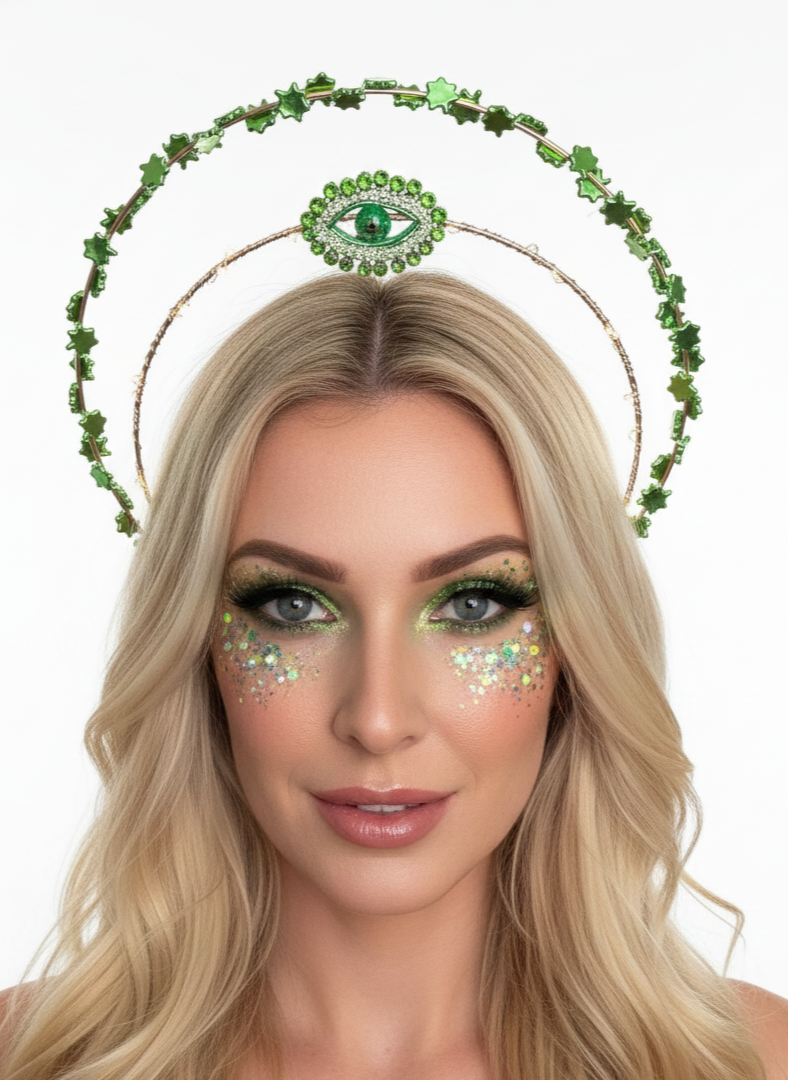 LED Green Goddess Evil Eye Crown Festival Rave Headpiece .png