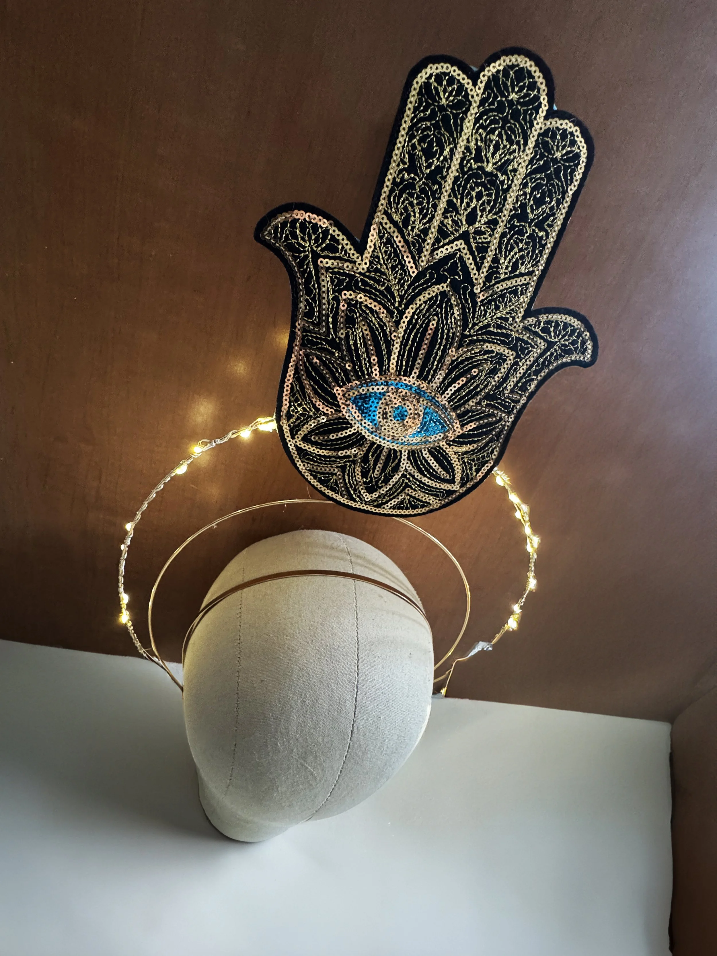 Light Up Cosmic All Seeing Eye Goddess Crown - Hamsa Protection Crown