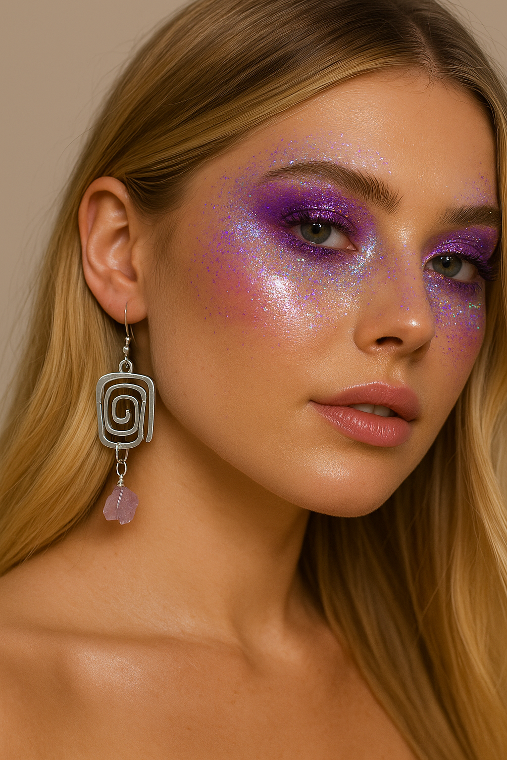 Amethyst Enchantment: Silver Spiral Earrings