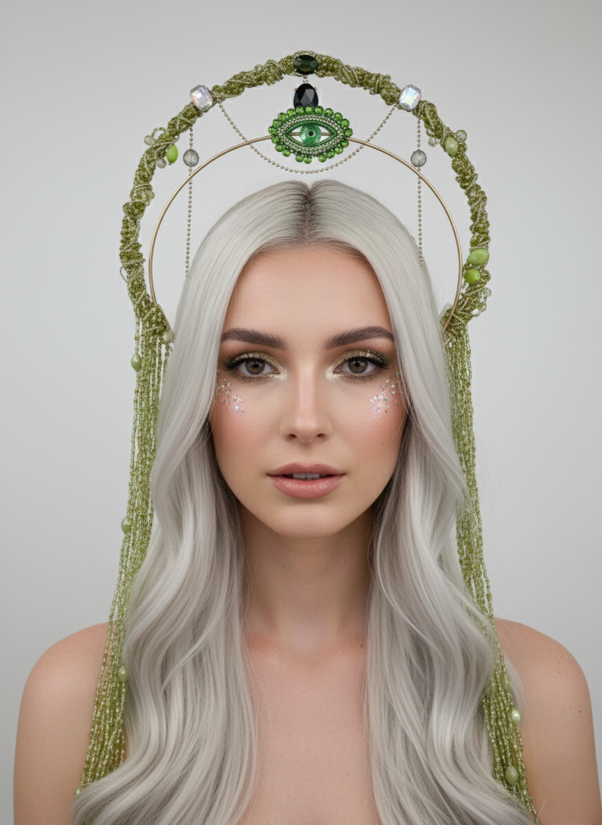 Light Up Green Evil Eye Halo Crown - Goddess Headpiece