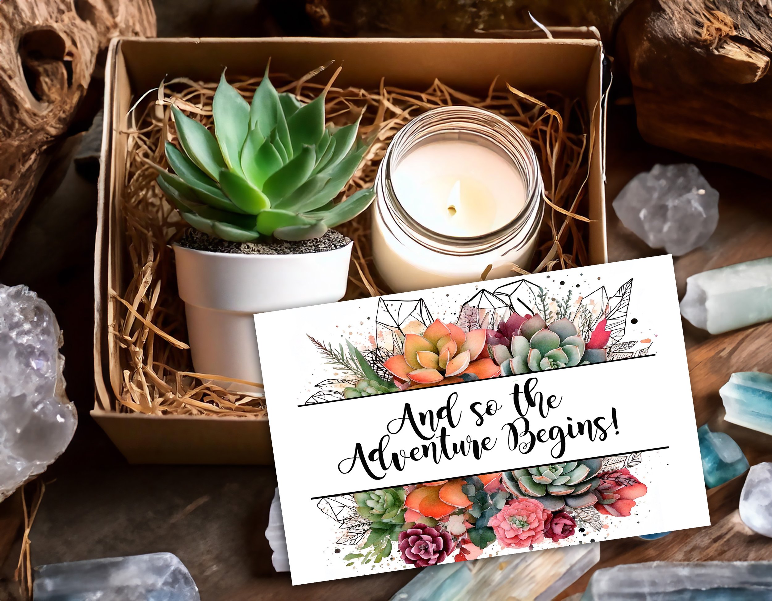 And so the adventure begins -  Succulent, Card and Candle Gift Box