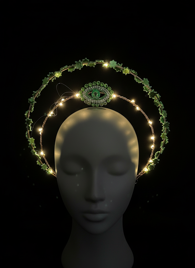 LED Green Goddess Evil Eye Crown Festival Rave Headpiece