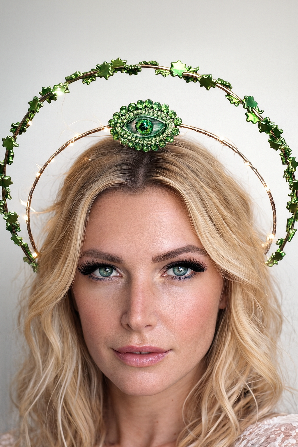 LED Green Goddess Evil Eye Crown Festival Rave Headpiece