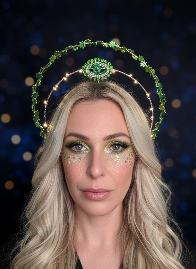 LED Green Goddess Evil Eye Crown Festival Rave Headpiece