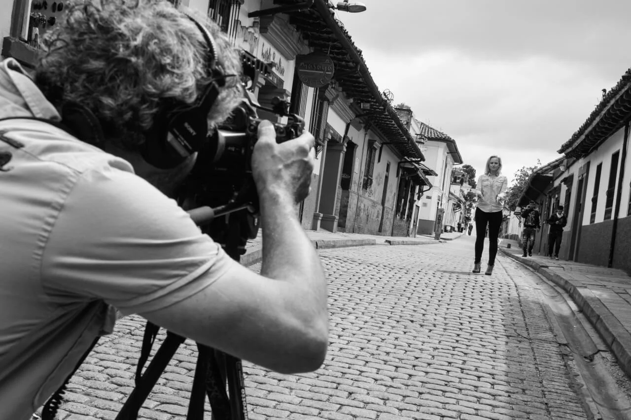 Australian filmmaker Brian Rapsey with journalist Stephanie Hunt in downtown Bogotá.