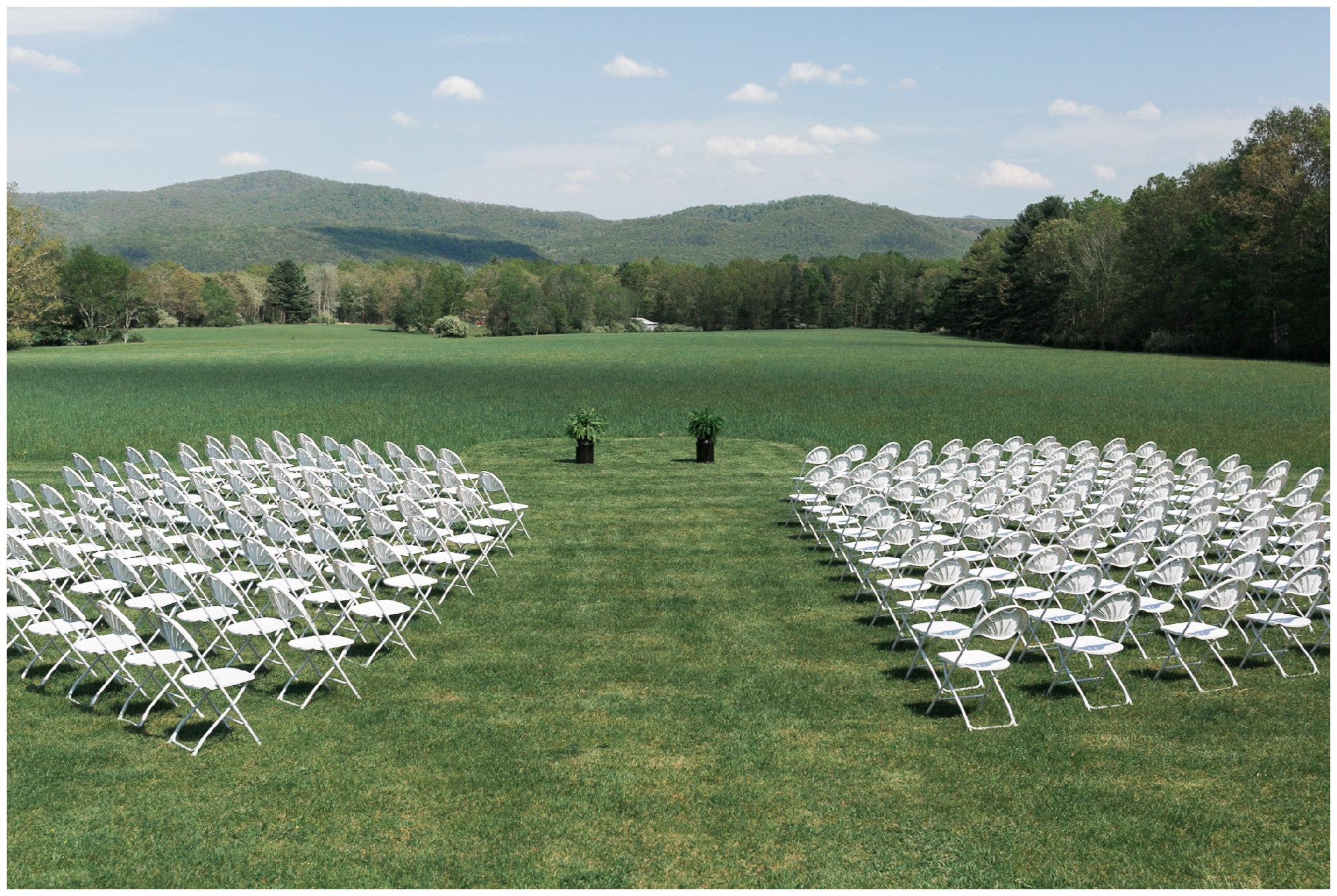 200-person Highland County Virginia mountaintop wedding in spring with large bridal party