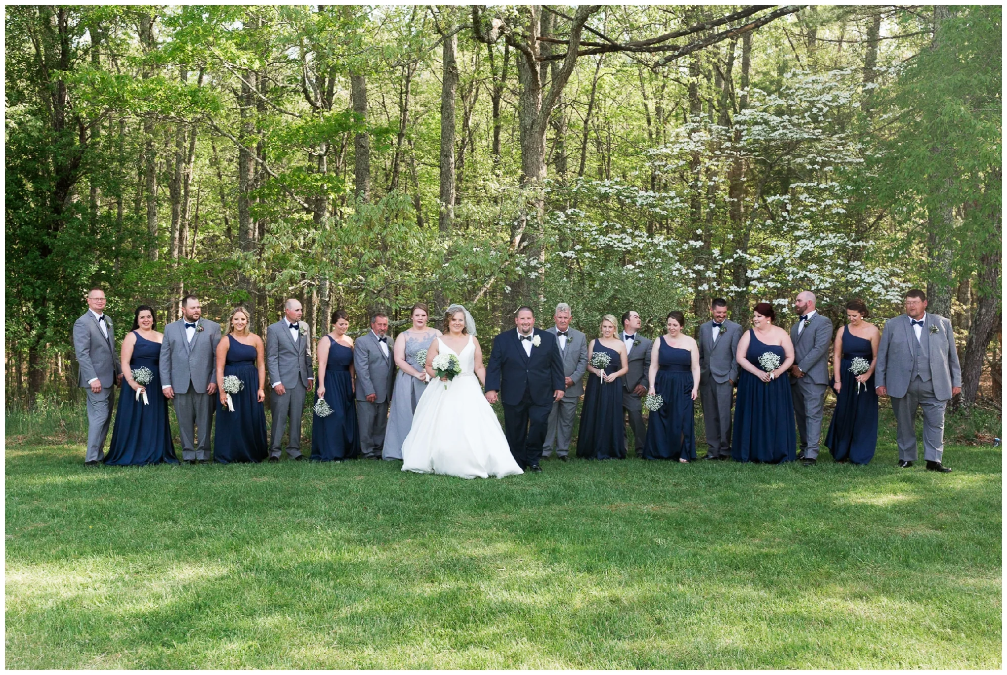 200-person Highland County Virginia mountaintop wedding in spring with large bridal party