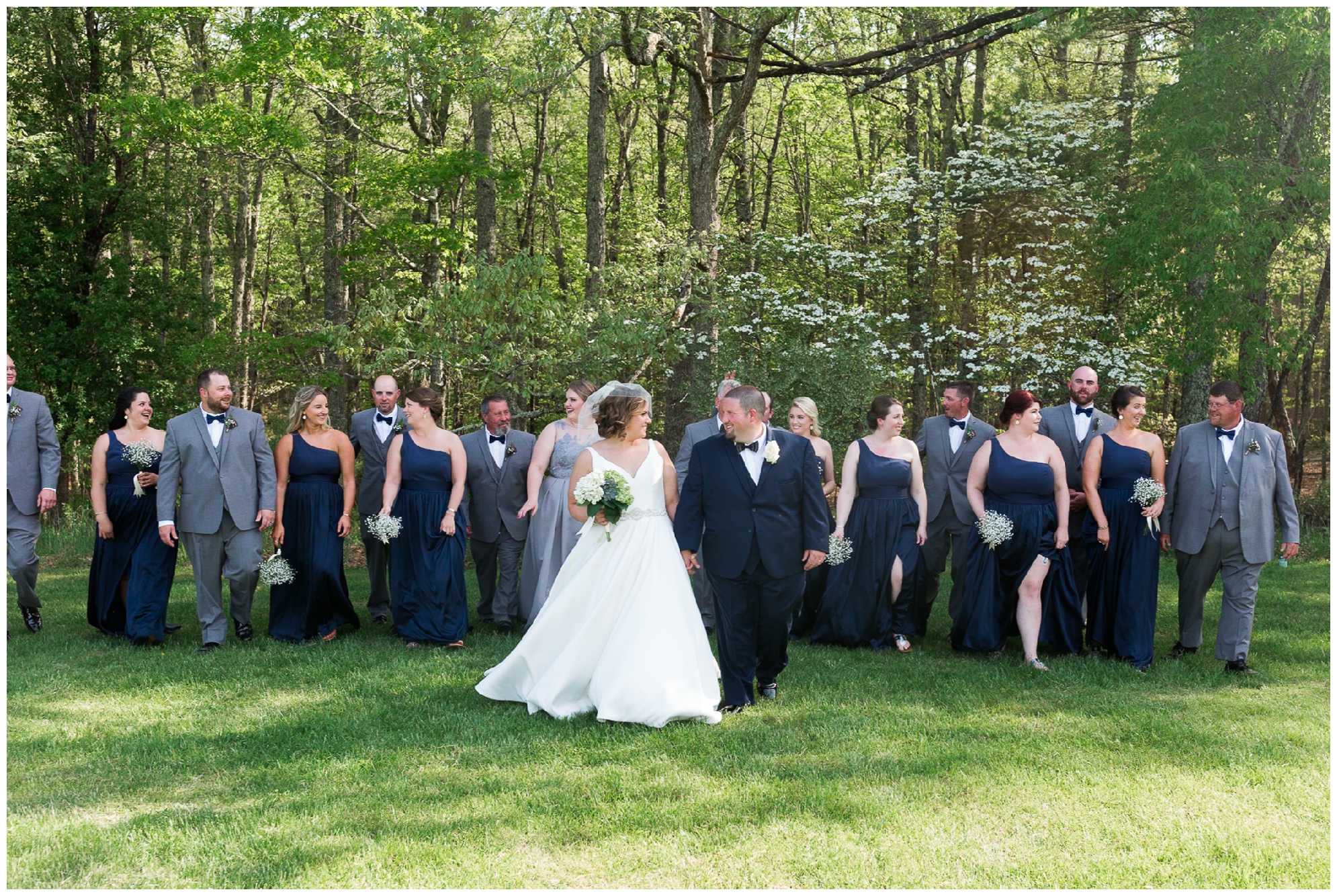 200-person Highland County Virginia mountaintop wedding in spring with large bridal party