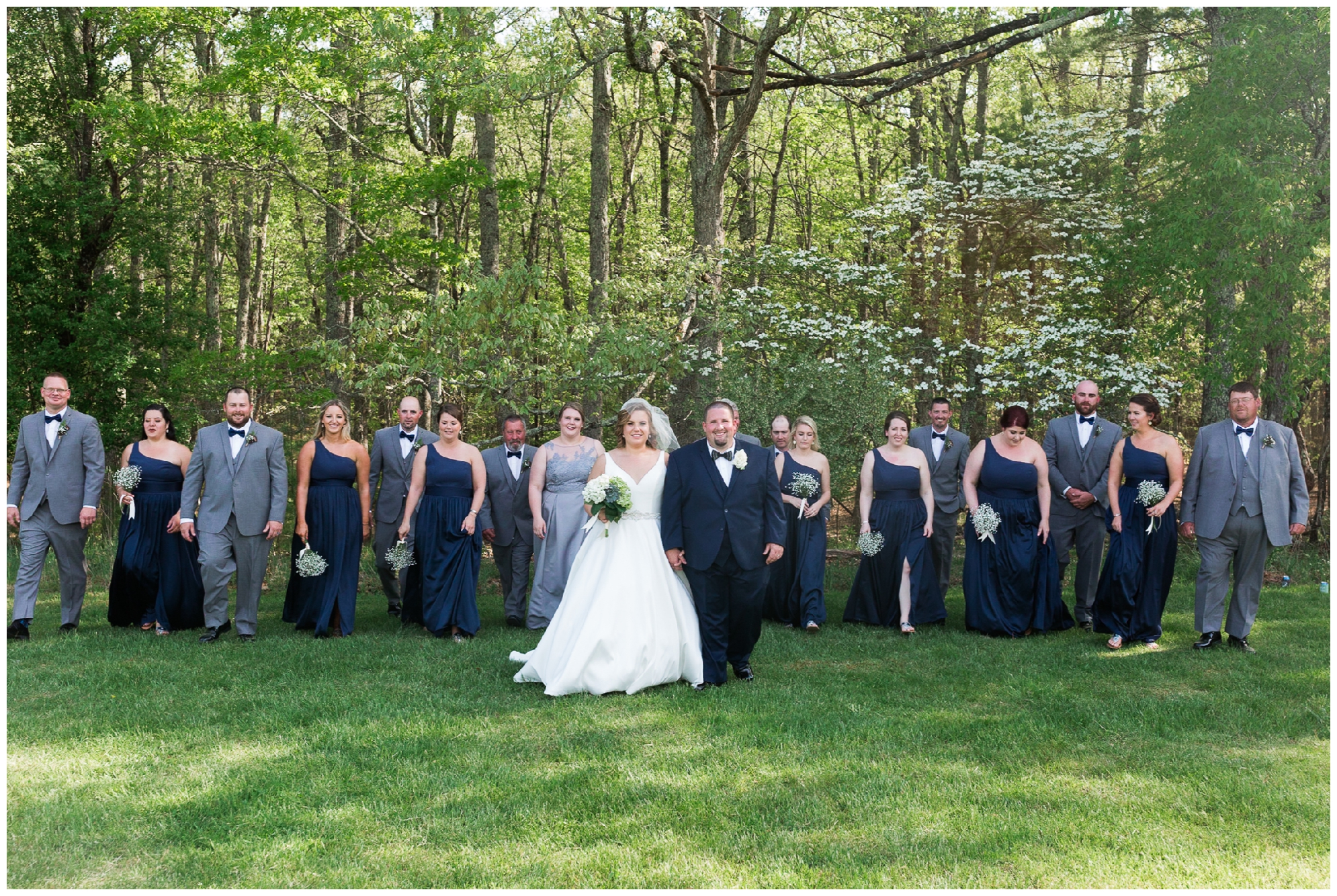 200-person Highland County Virginia mountaintop wedding in spring with large bridal party