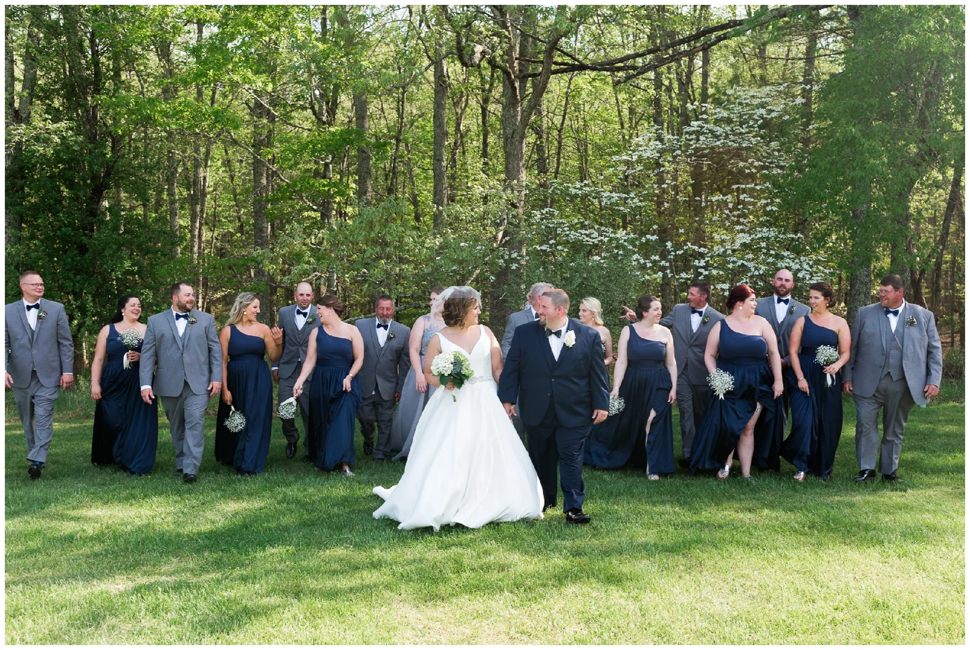 200-person Highland County Virginia mountaintop wedding in spring with large bridal party