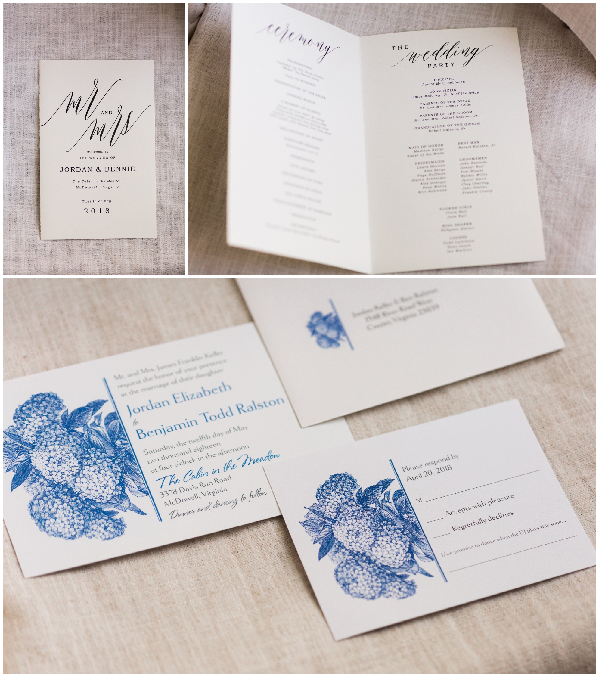 200-person Highland County Virginia mountaintop wedding in spring with large bridal party