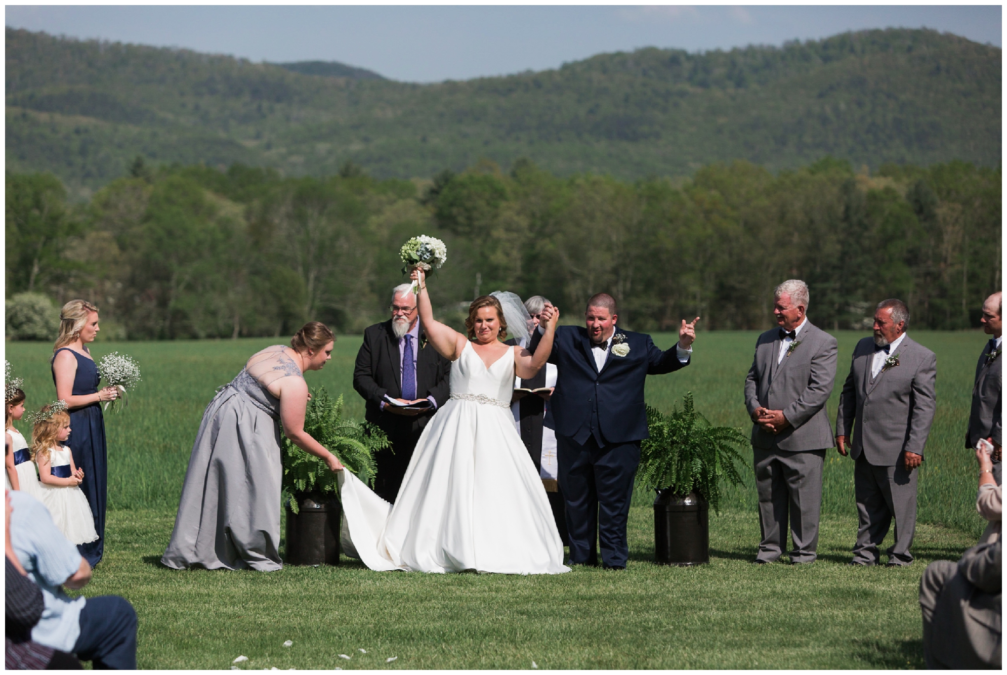 200-person Highland County Virginia mountaintop wedding in spring with large bridal party
