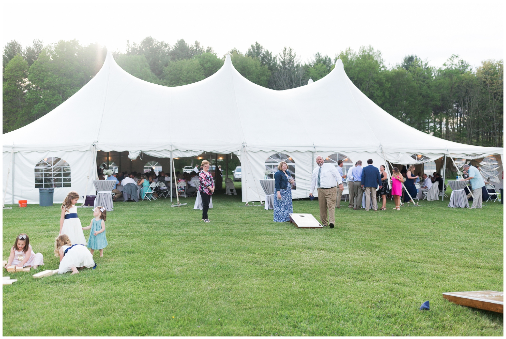 200-person Highland County Virginia mountaintop wedding in spring with large bridal party
