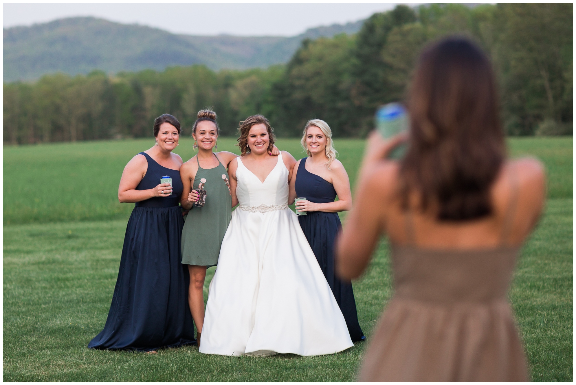200-person Highland County Virginia mountaintop wedding in spring with large bridal party