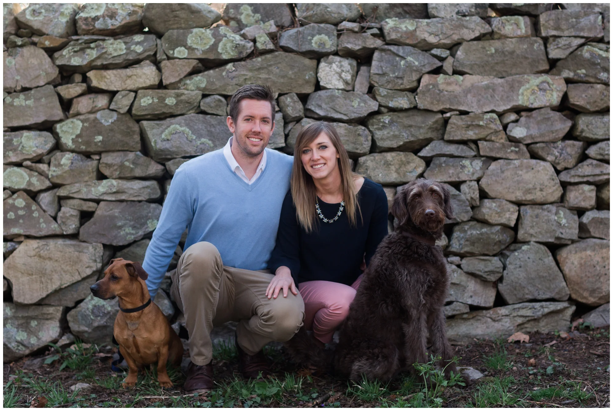 Spring engagement session at Bears Den at Bluemont, VA with two dogs