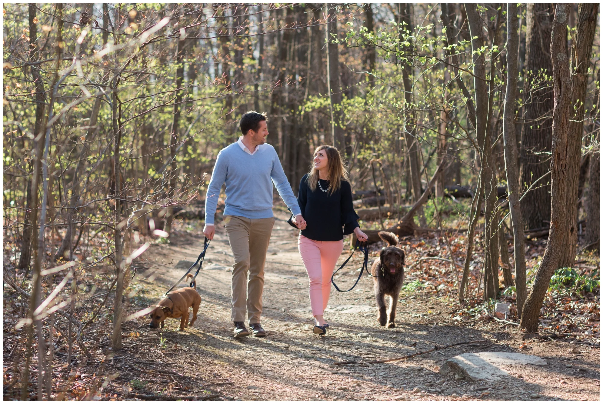 Spring engagement session at Bears Den at Bluemont, VA with two dogs