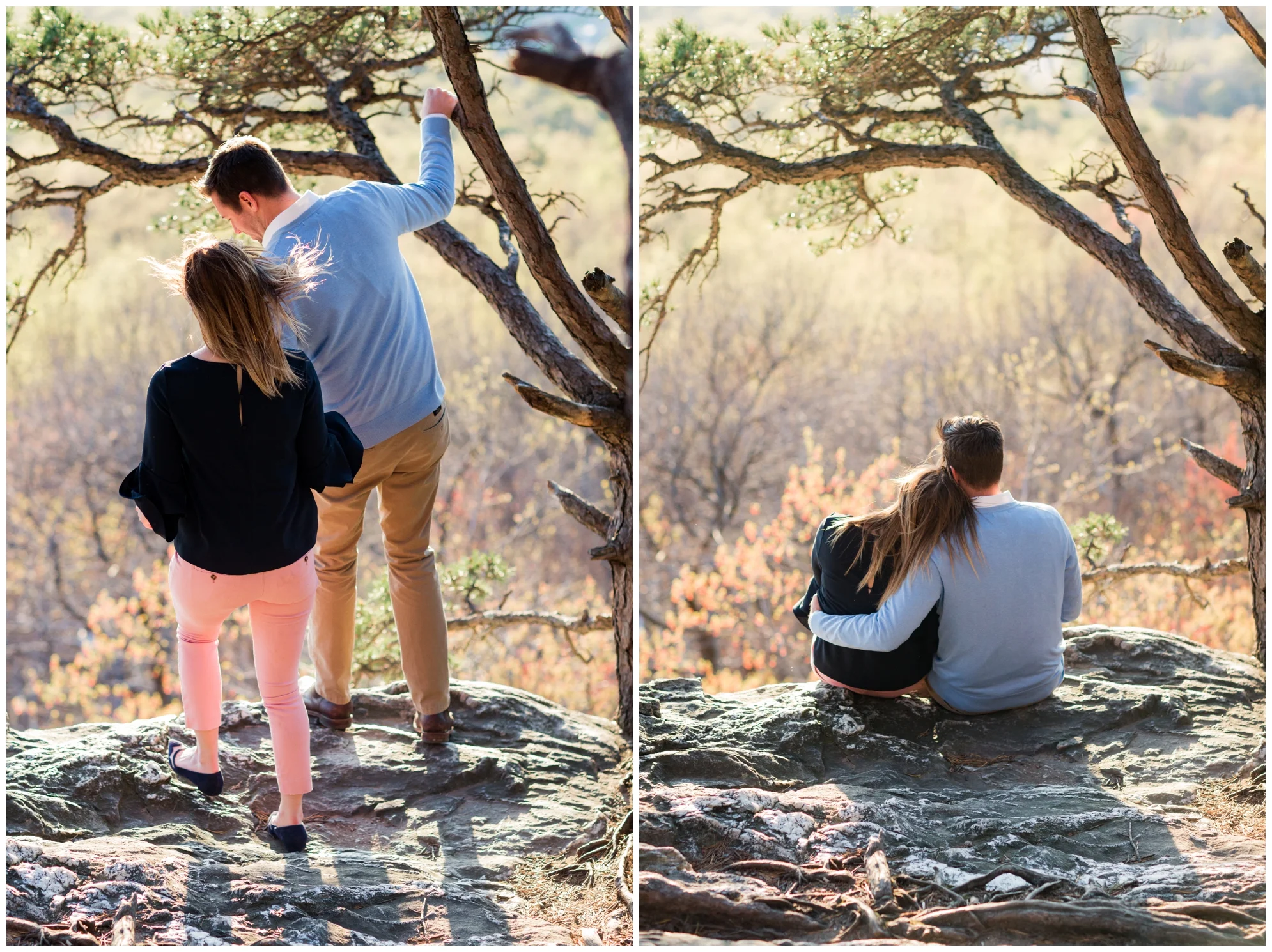 Spring engagement session at Bears Den at Bluemont, VA with two dogs