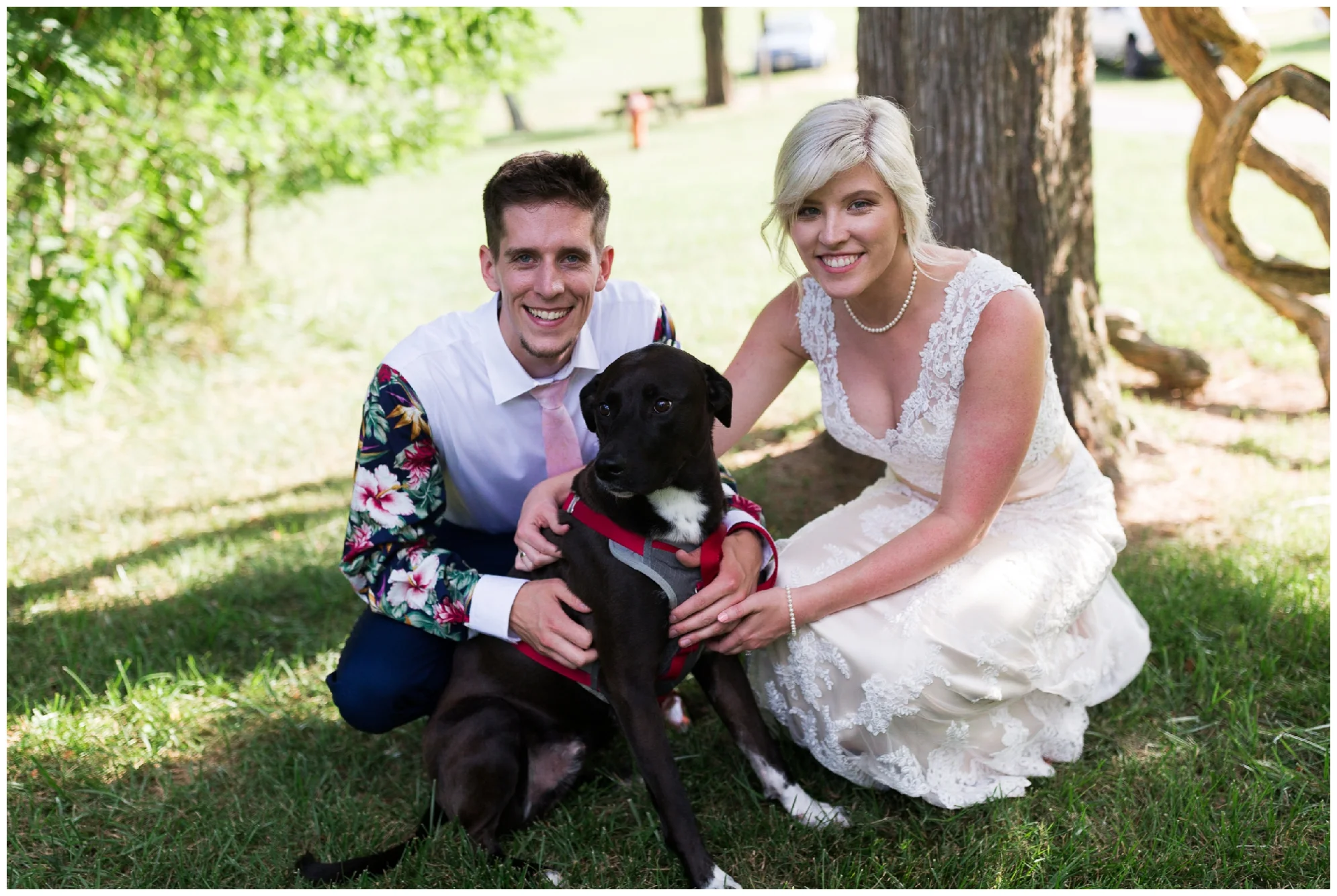Gorgeous summer wedding at the stunning, waterside Jefferson Patterson Park featuring an outdoor ceremony, a dog guest of honor and sunset photos on the beach!