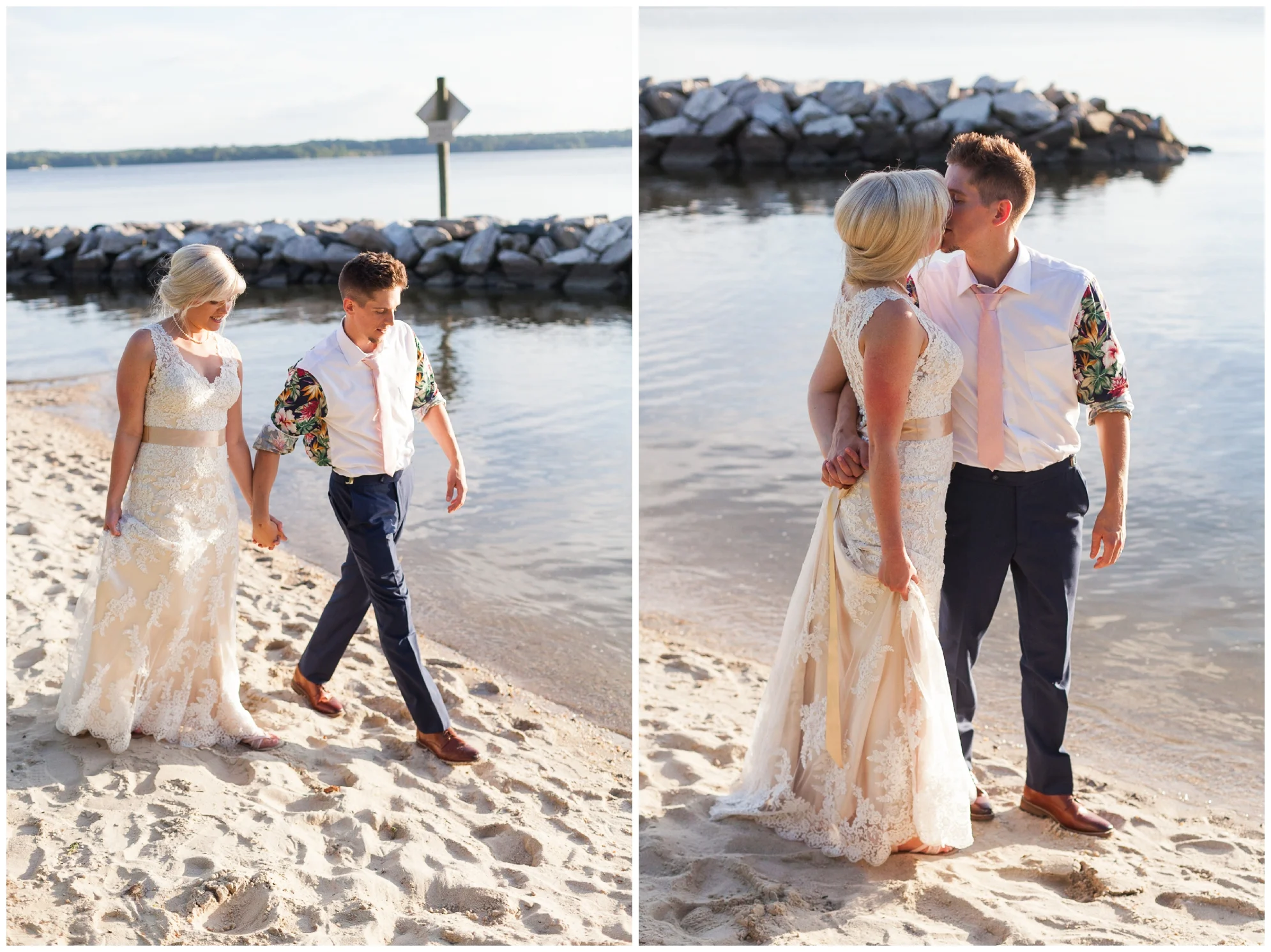 Gorgeous summer wedding at the stunning, waterside Jefferson Patterson Park featuring an outdoor ceremony, a dog guest of honor and sunset photos on the beach!