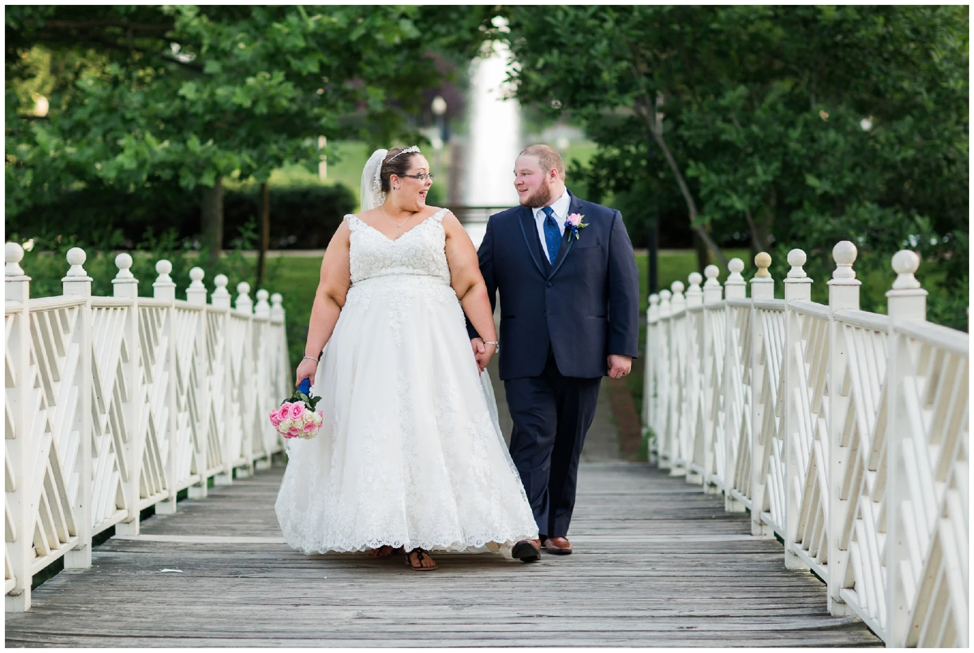 A beautiful navy and peach summer wedding at Quiet Waters Park in Annapolis, MD.