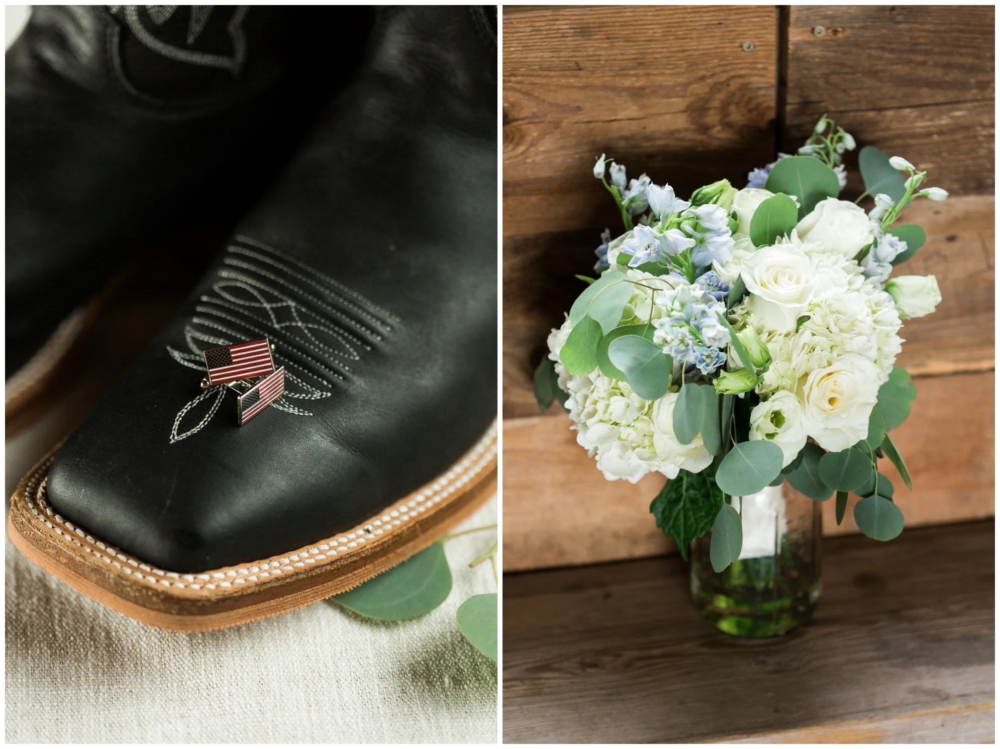 Rainy fall wedding featuring dusty blue bridesmaid dresses, bow ties and a cathedral veil at On Sunny Slope Farm in Harrisonburg, Virginia.
